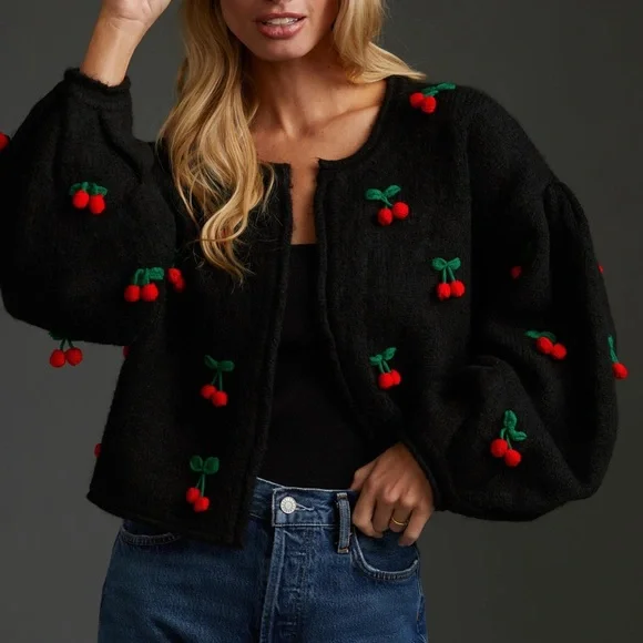 FARM Rio Black Crochet Cherry Cardigan - Picture 6 of 7